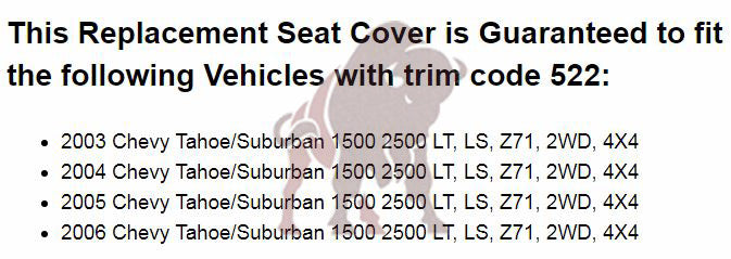 2003-2006 Chevy Tahoe/Suburban Seat Cover in Light Tan: Choose From Variation