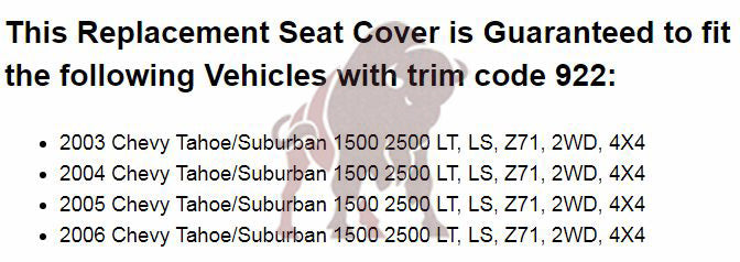 2003-2007 Chevy Tahoe/Suburban Seat Cover in Light Gray: Choose From Variations