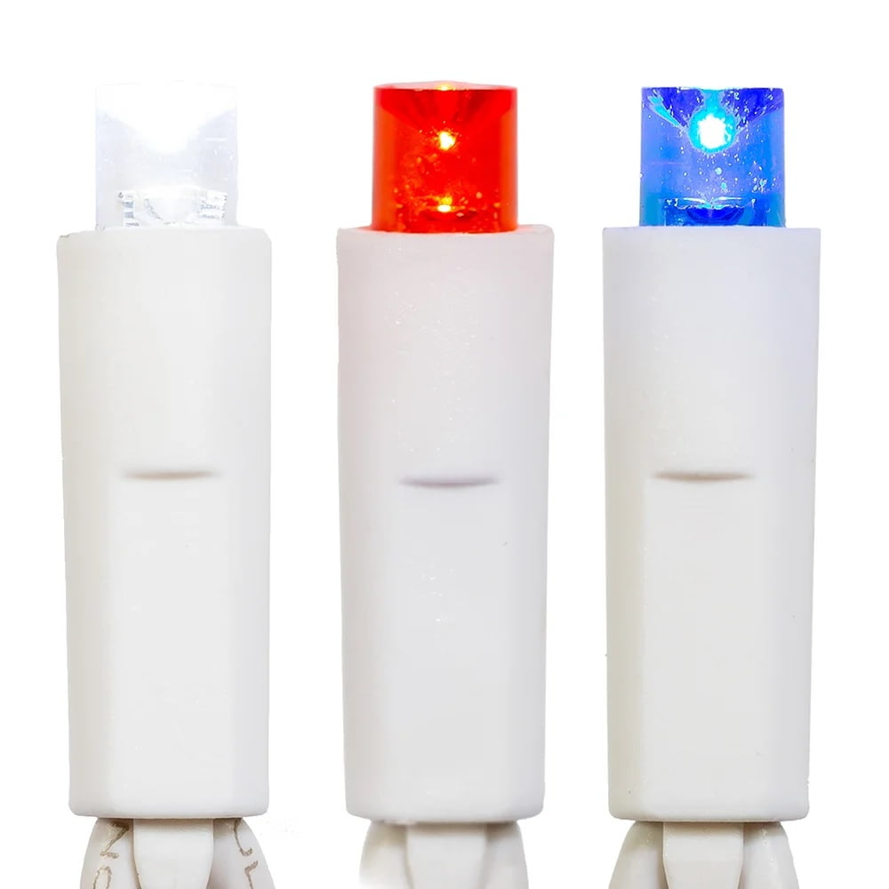 50-Light 5mm Red, White, Blue Frost LED White Wire Light Set