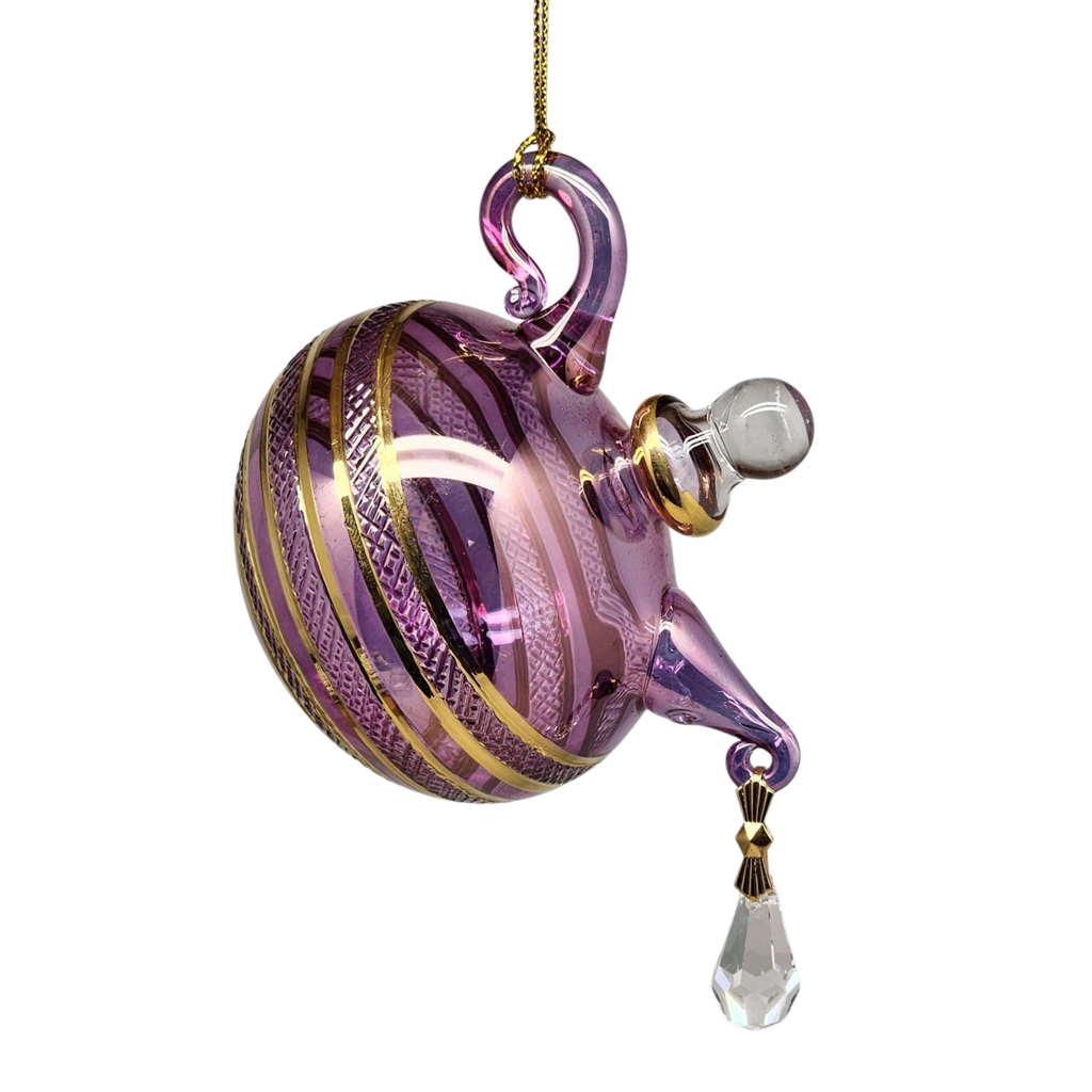 Glass Teapot with Crystal 'droplet' Ornament - Purple