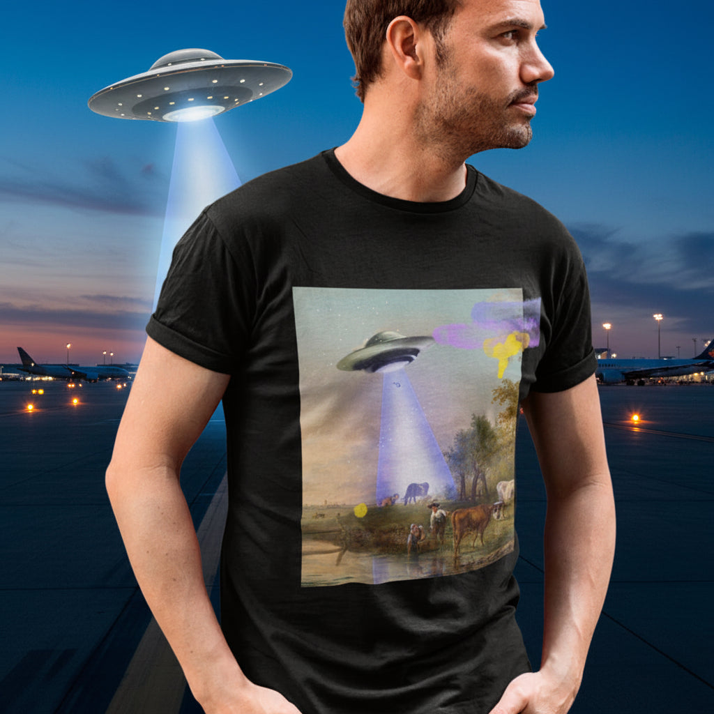 UFO Abducting Cow Jersey Short Sleeve Tee