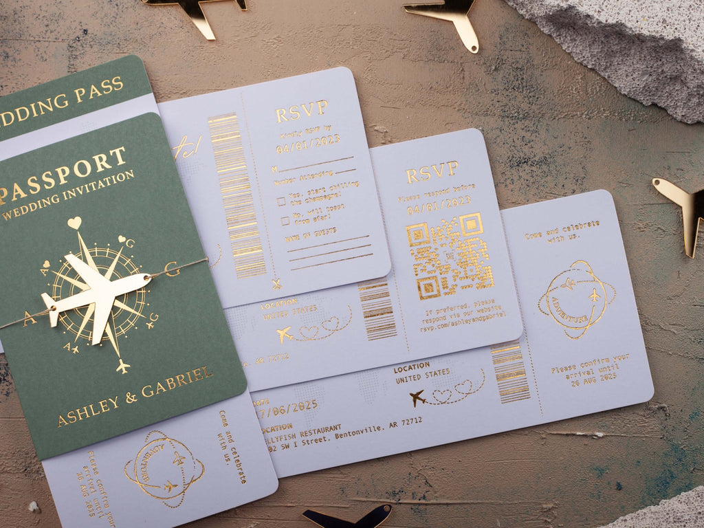 Sage Green Passport Wedding Invitations