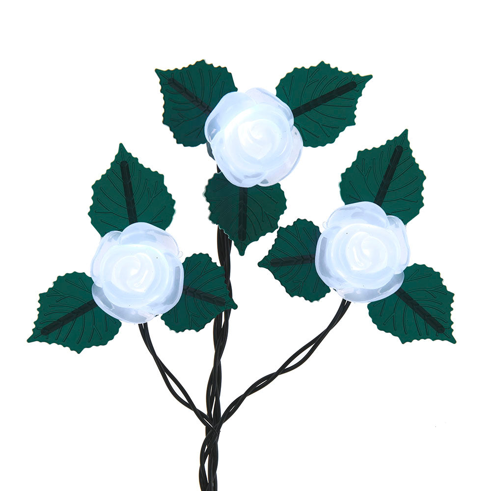 10-Light Cool White Frosted Rose LED Light Set