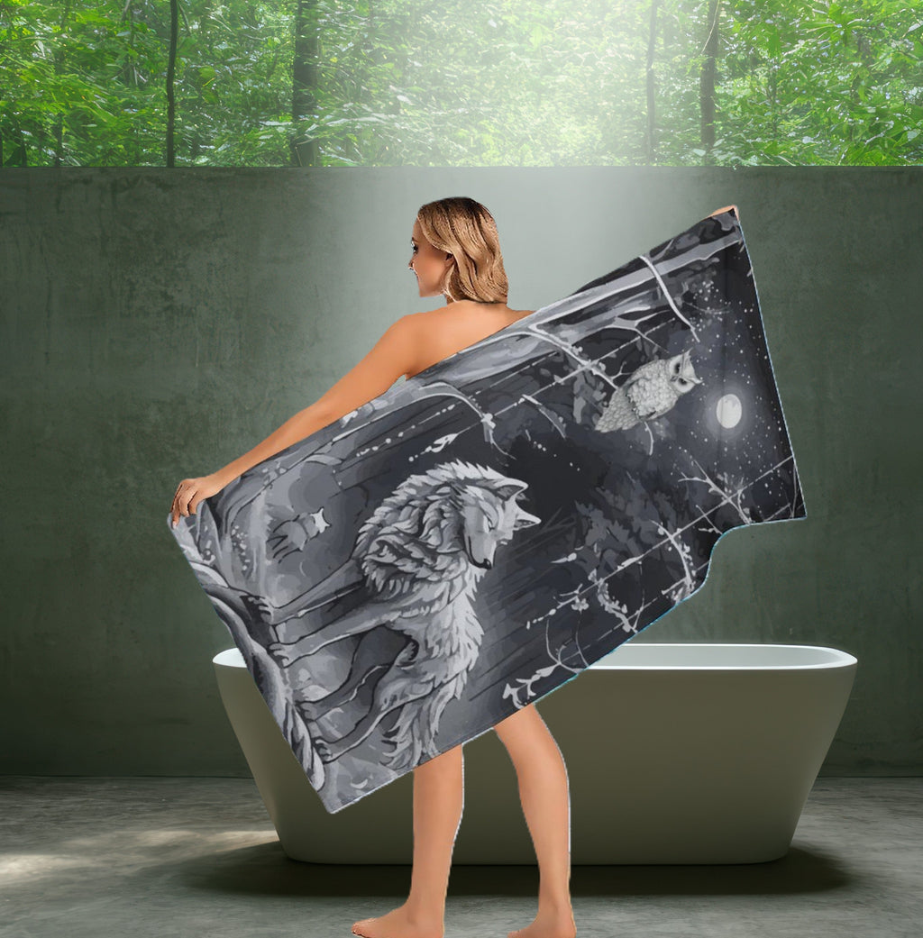 Ethereal Wolf in the Moonlight Bath Towel - 61.4" x 30.3"
