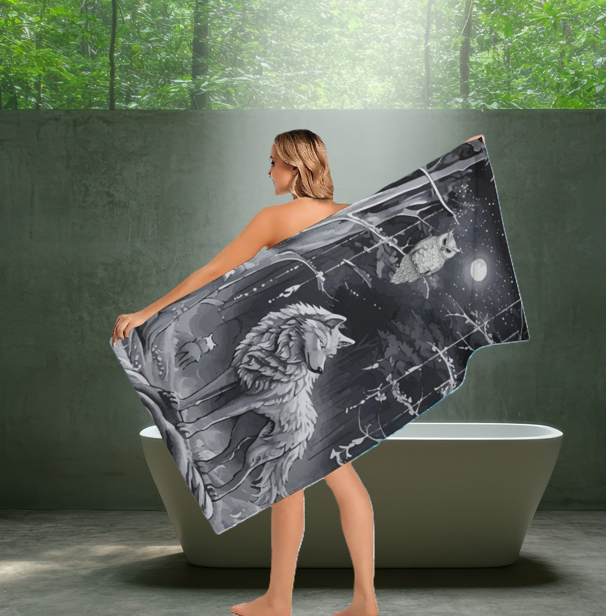 Ethereal Wolf in the Moonlight Bath Towel - 61.4" x 30.3"