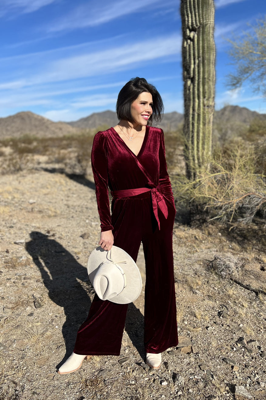 Red Velvet Keyhole Jumpsuit