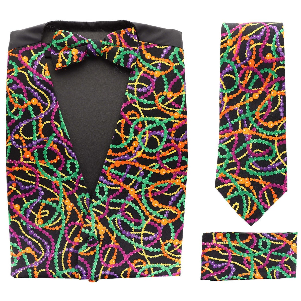 Vittorio Farina Men's Mardi Gras Satin Vest, Necktie, Bow Tie and Pocket Square Set