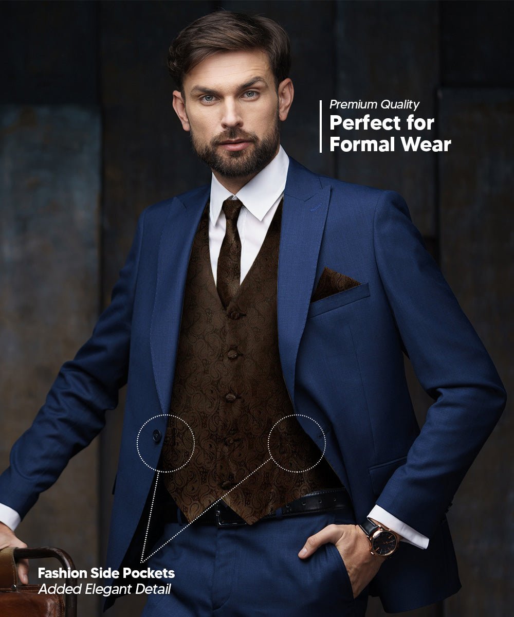 Vittorio Farina Men's Woven Paisley Vest, Necktie, Bow Tie and Pocket Square Set (Black Back)