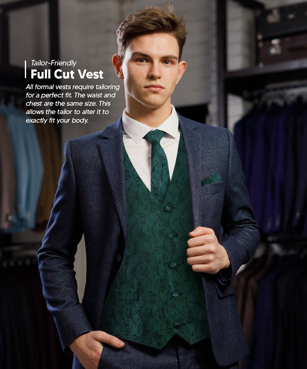 Vittorio Farina Men's Woven Paisley Vest, Necktie, Bow Tie and Pocket Square Set (Black Back)