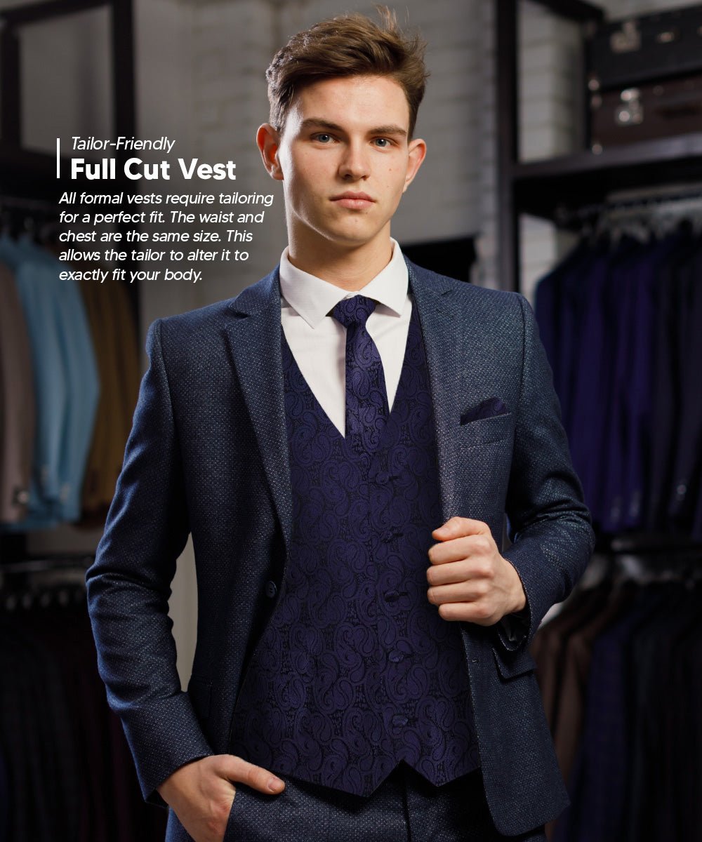 Vittorio Farina Men's Woven Paisley Vest, Necktie, Bow Tie and Pocket Square Set (Black Back)