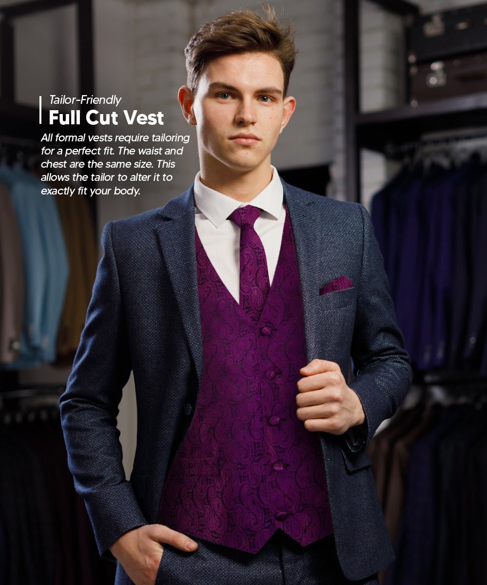 Vittorio Farina Men's Woven Paisley Vest, Necktie, Bow Tie and Pocket Square Set (Black Back)