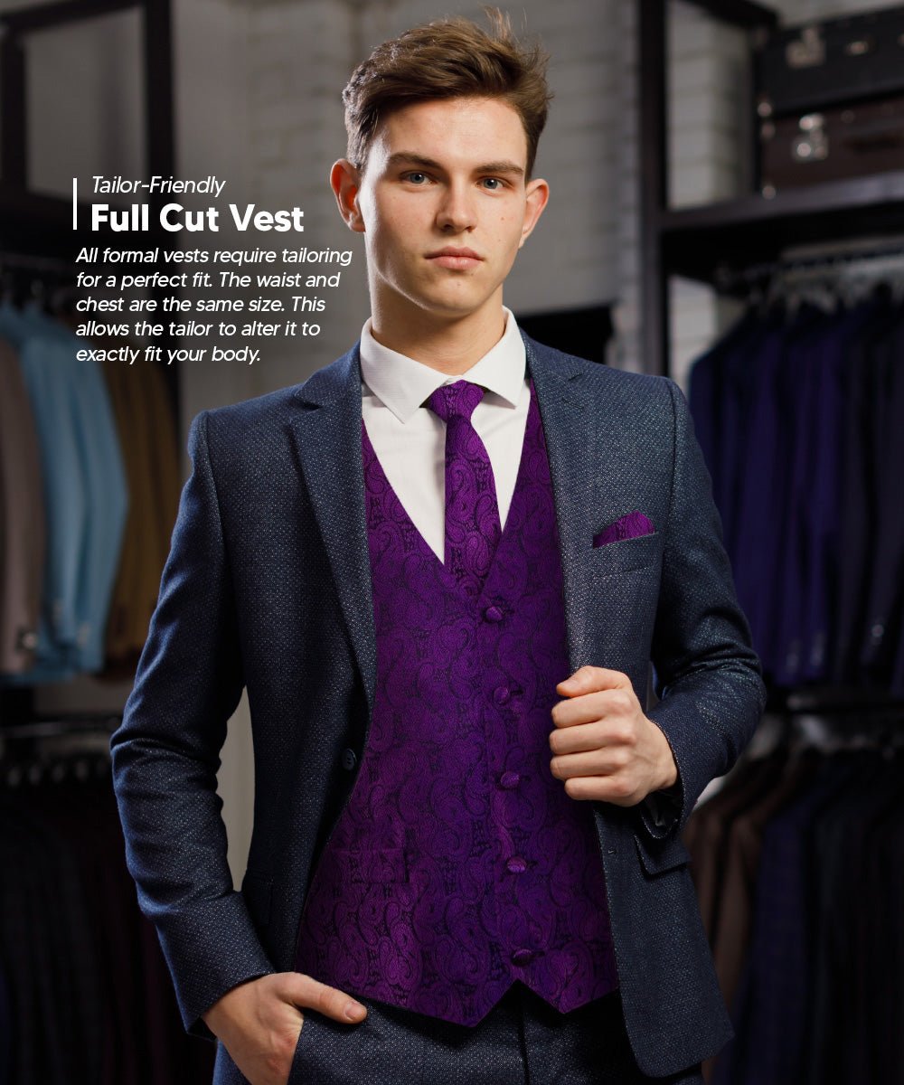 Vittorio Farina Men's Woven Paisley Vest, Necktie, Bow Tie and Pocket Square Set (Black Back)