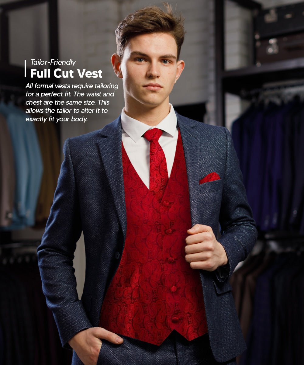 Vittorio Farina Men's Woven Paisley Vest, Necktie, Bow Tie and Pocket Square Set (Black Back)