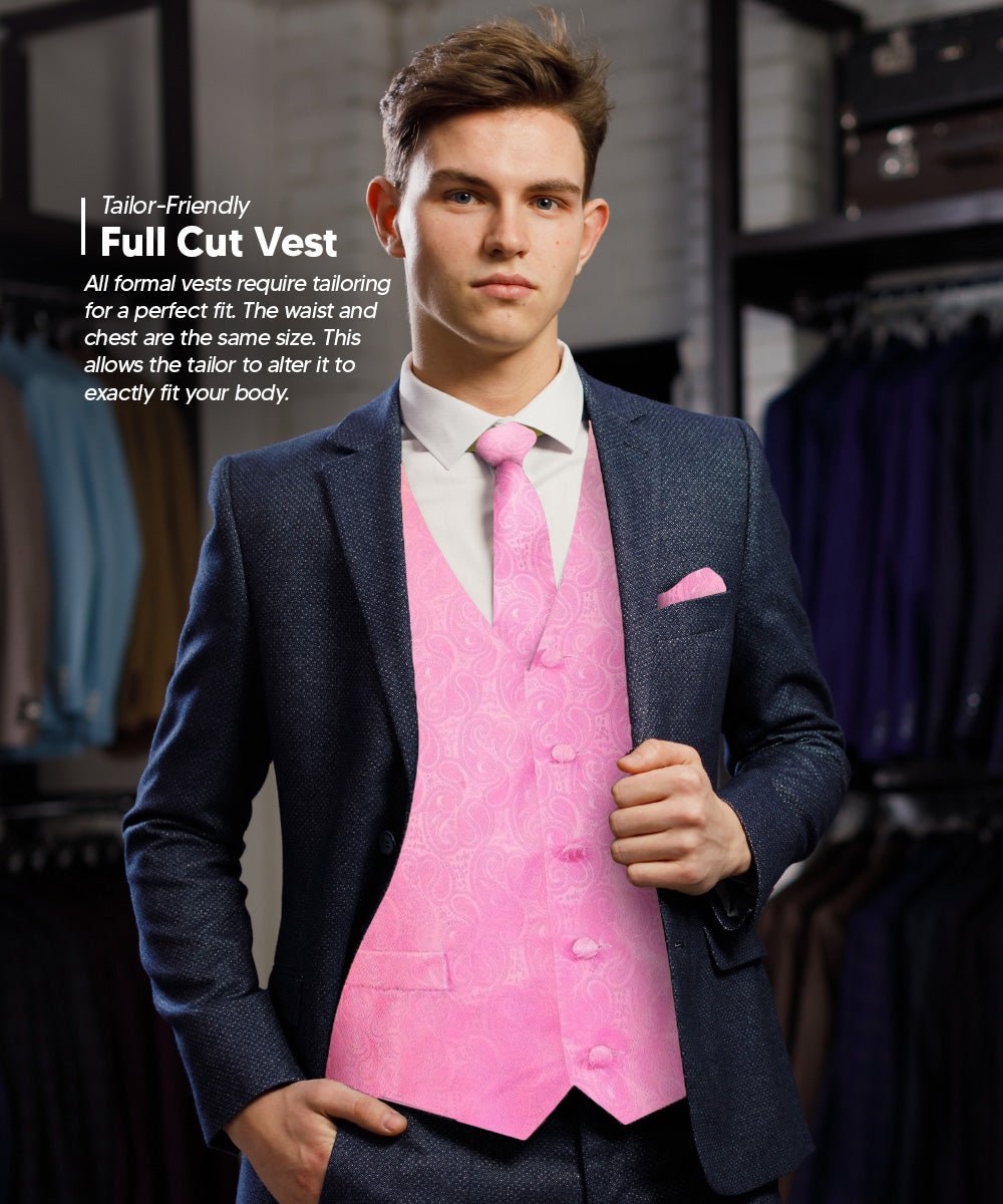 Vittorio Farina Men's Woven Paisley Vest, Necktie, Bow Tie and Pocket Square Set (White Back)