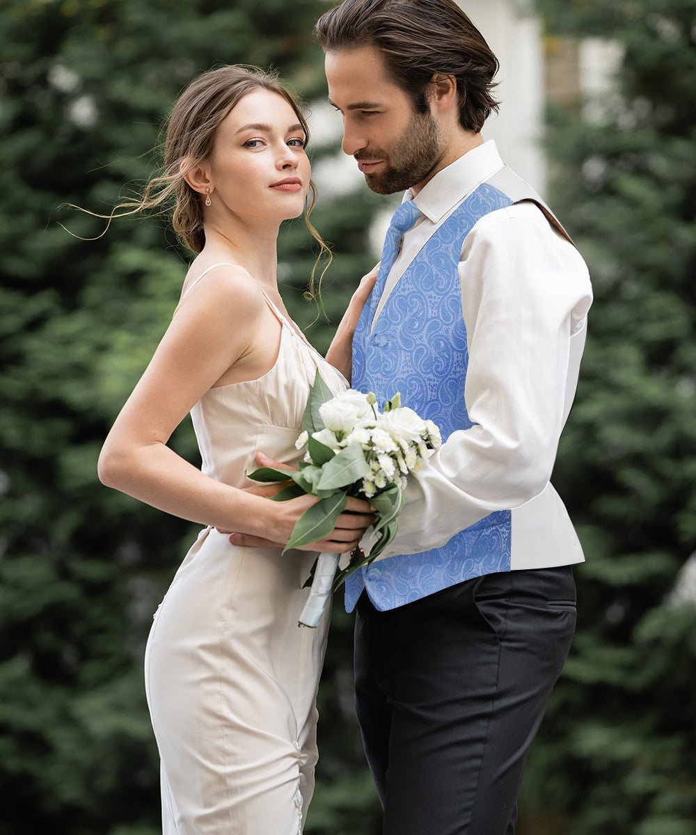 Vittorio Farina Men's Woven Paisley Vest, Necktie, Bow Tie and Pocket Square Set (White Back)