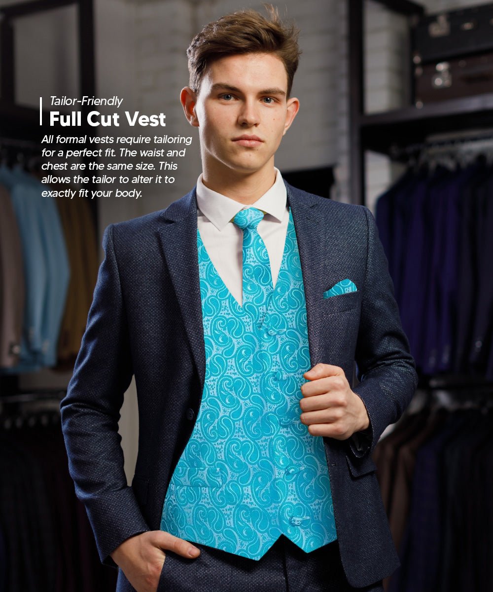 Vittorio Farina Men's Woven Paisley Vest, Necktie, Bow Tie and Pocket Square Set (White Back)