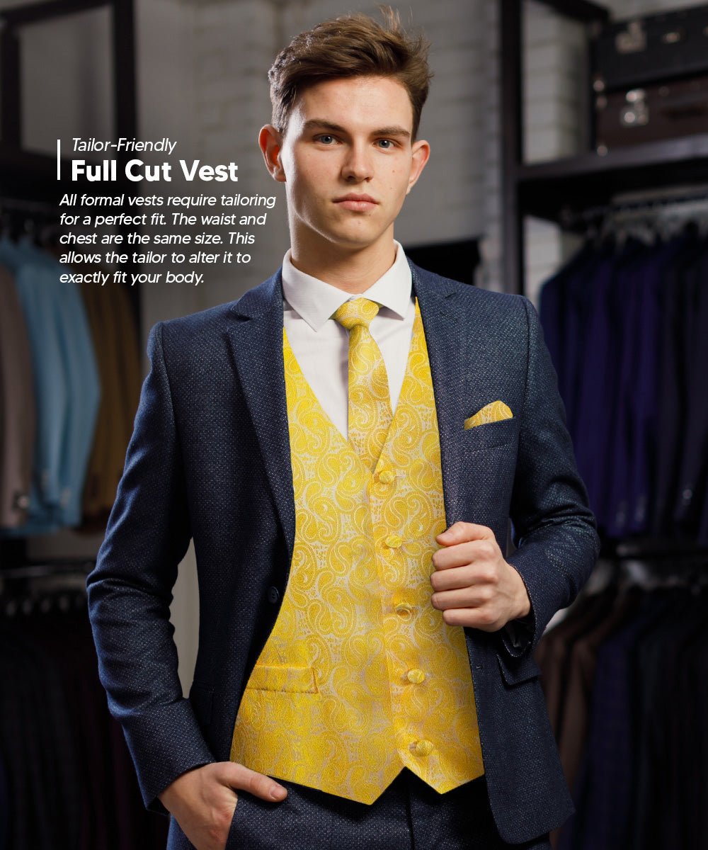 Vittorio Farina Men's Woven Paisley Vest, Necktie, Bow Tie and Pocket Square Set (White Back)