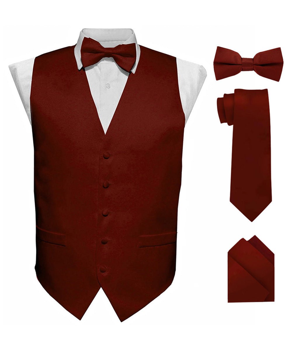 Vittorio Farina Men's Satin Vest, Necktie, Bow Tie and Pocket Square Set (Black Back)