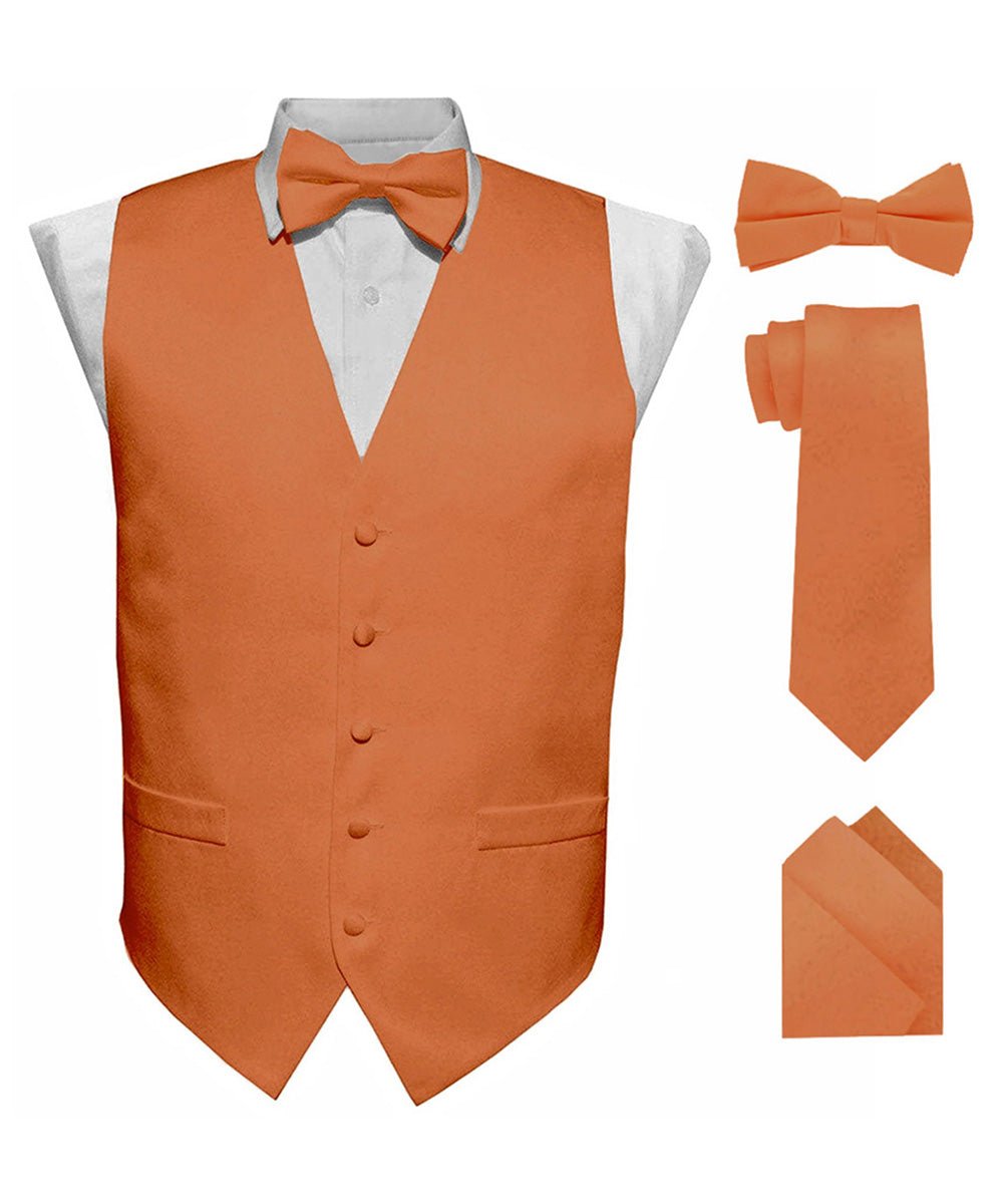 Vittorio Farina Men's Satin Vest, Necktie, Bow Tie and Pocket Square Set (Black Back)