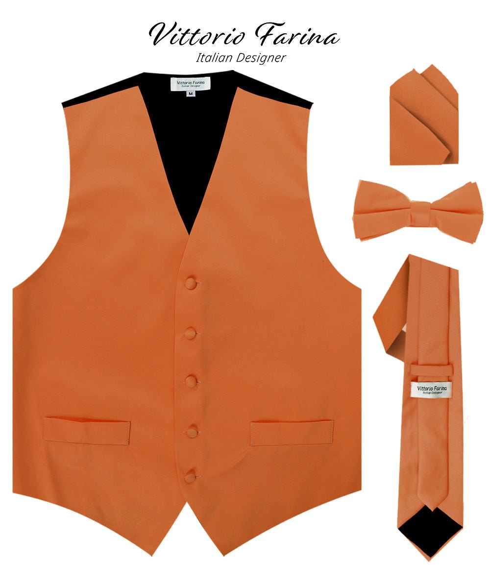 Vittorio Farina Men's Satin Vest, Necktie, Bow Tie and Pocket Square Set (Black Back)