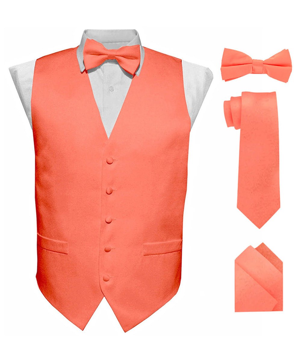 Vittorio Farina Men's Satin Vest, Necktie, Bow Tie and Pocket Square Set (Black Back)