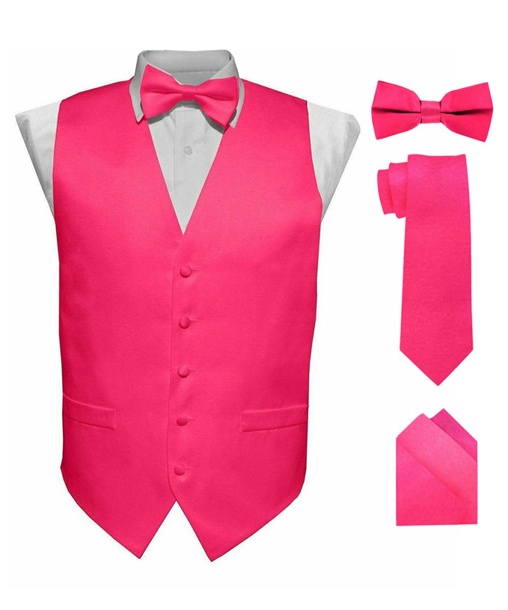 Vittorio Farina Men's Satin Vest, Necktie, Bow Tie and Pocket Square Set (Black Back)