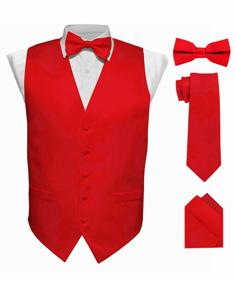 Vittorio Farina Men's Satin Vest, Necktie, Bow Tie and Pocket Square Set (Black Back)