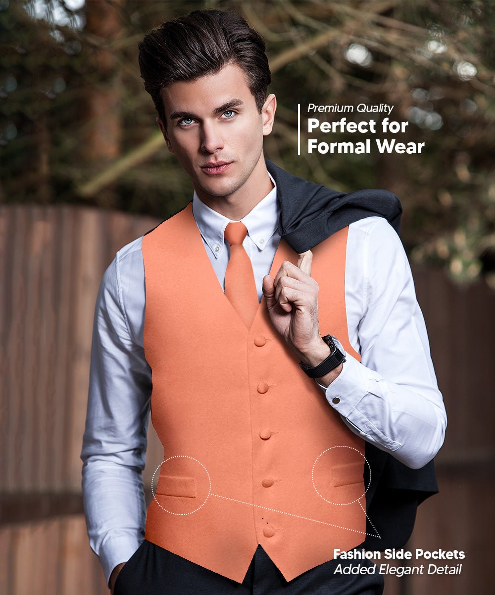 Vittorio Farina Men's Satin Vest, Necktie, Bow Tie and Pocket Square Set (Black Back)