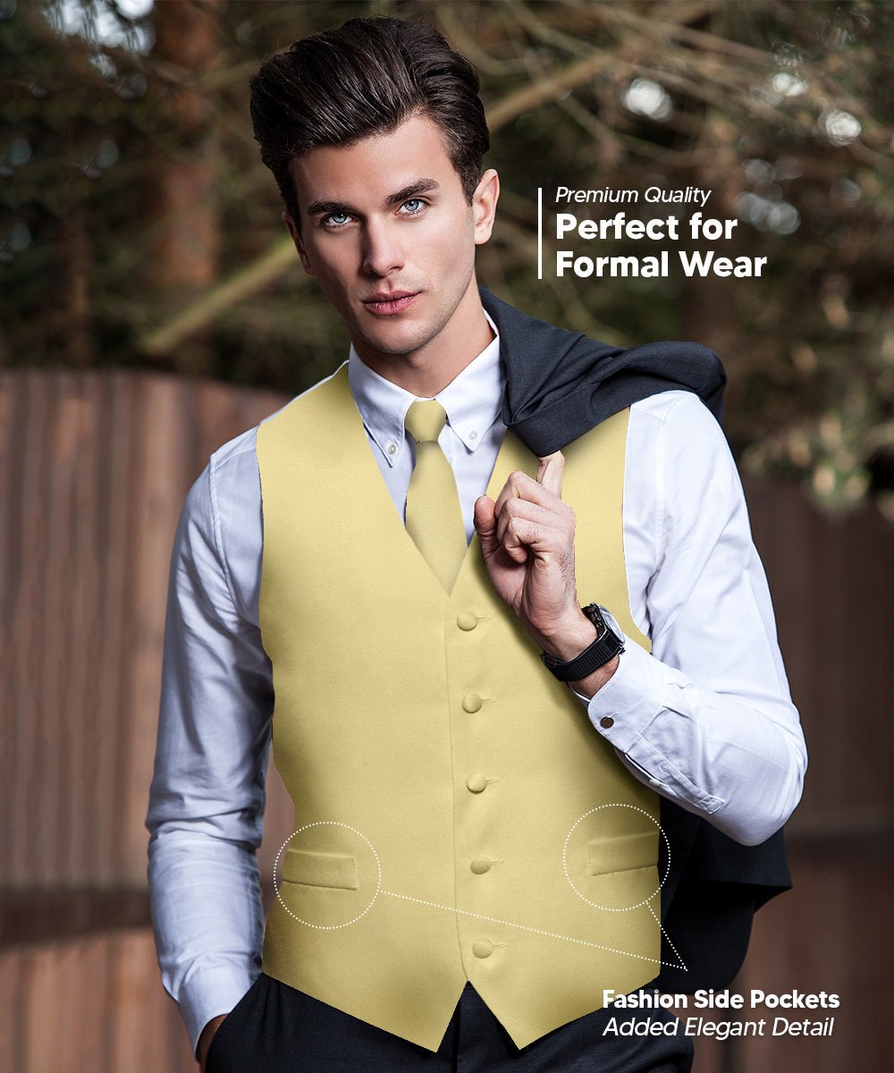 Vittorio Farina Men's Satin Vest, Necktie, Bow Tie and Pocket Square Set (White Back)