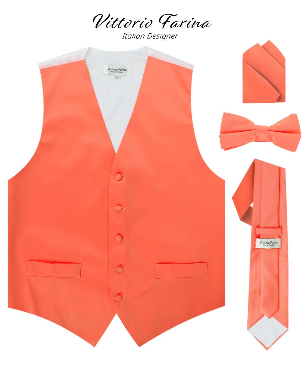 Vittorio Farina Men's Satin Vest, Necktie, Bow Tie and Pocket Square Set (White Back)