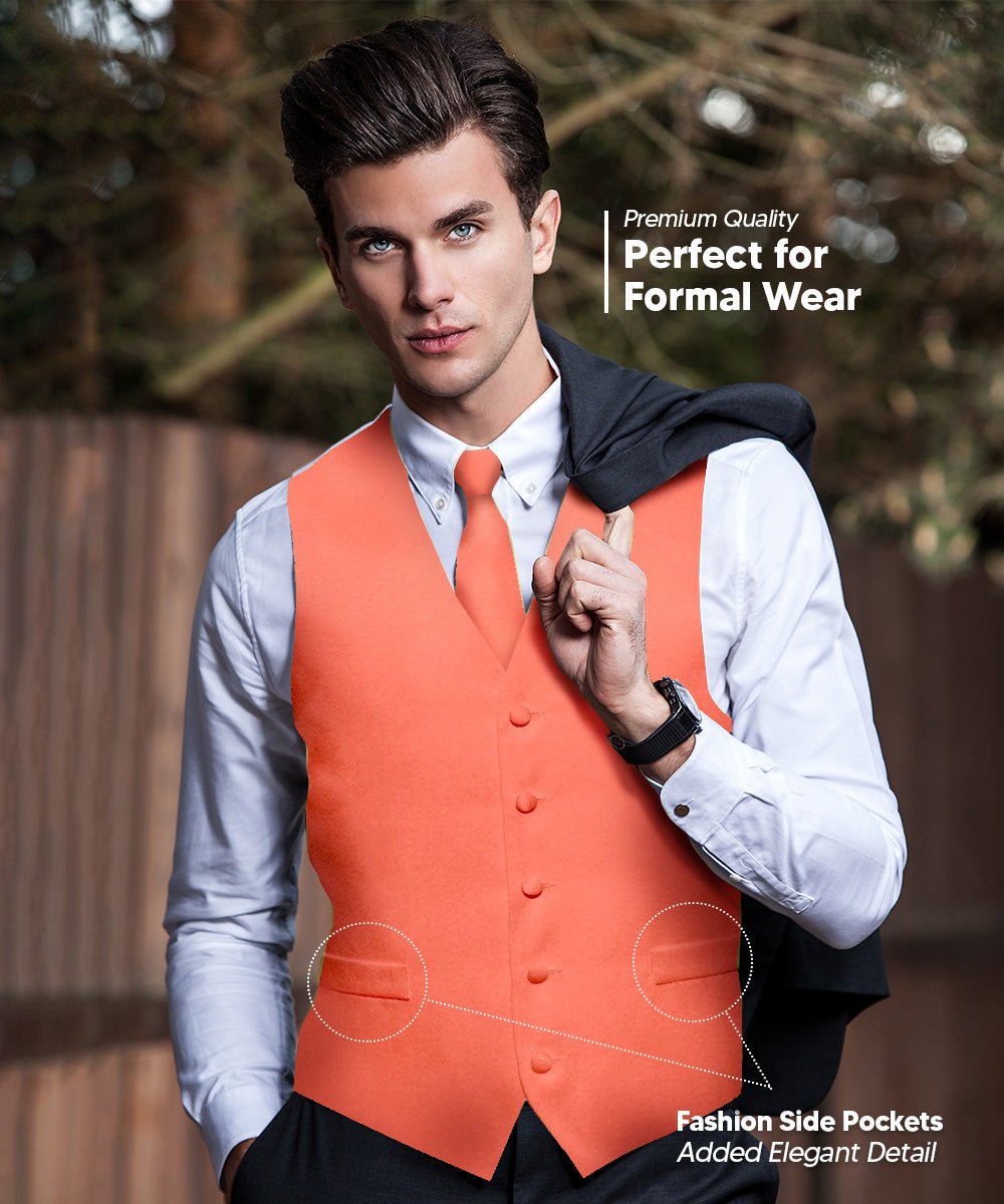 Vittorio Farina Men's Satin Vest, Necktie, Bow Tie and Pocket Square Set (White Back)