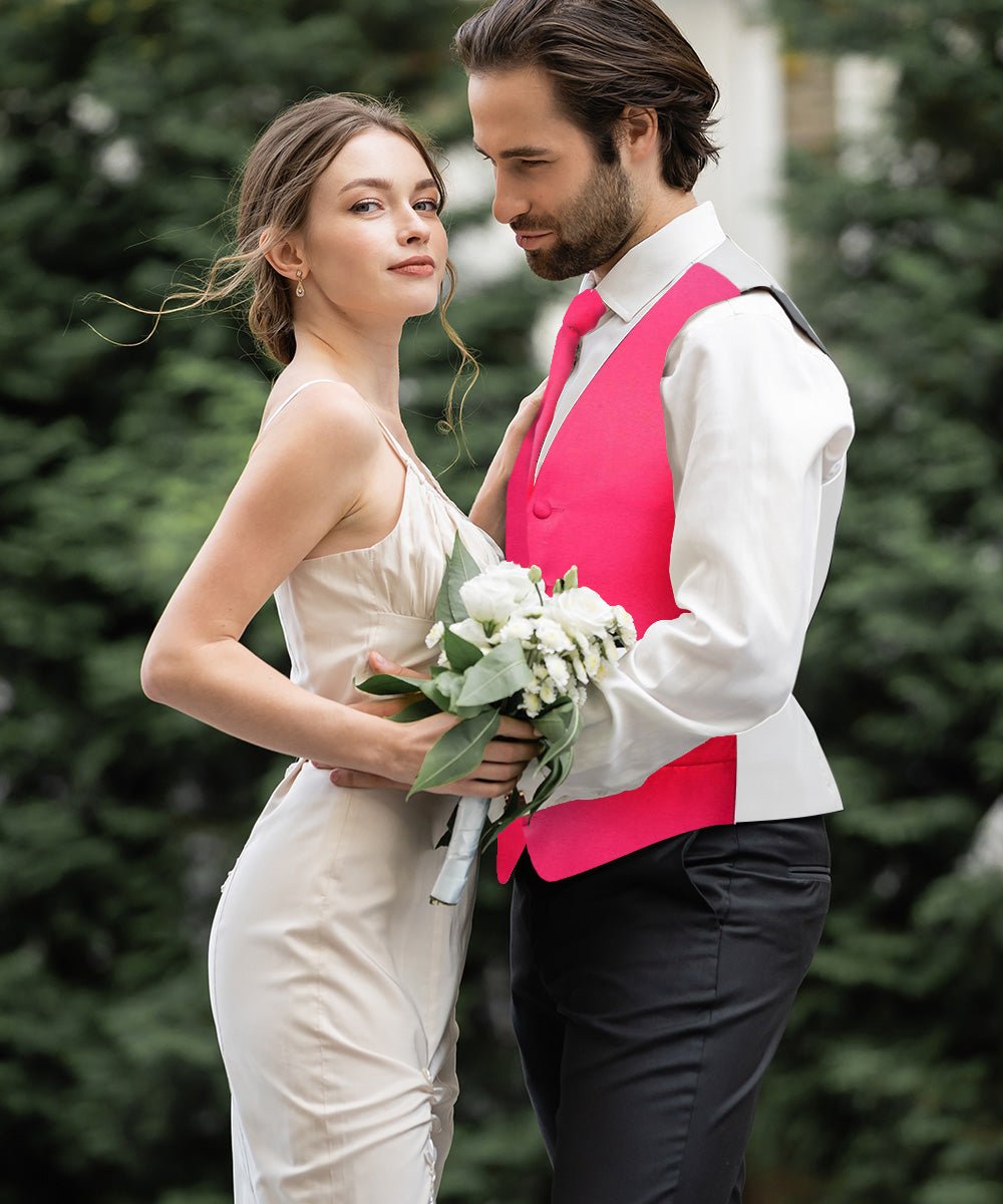 Vittorio Farina Men's Satin Vest, Necktie, Bow Tie and Pocket Square Set (White Back)