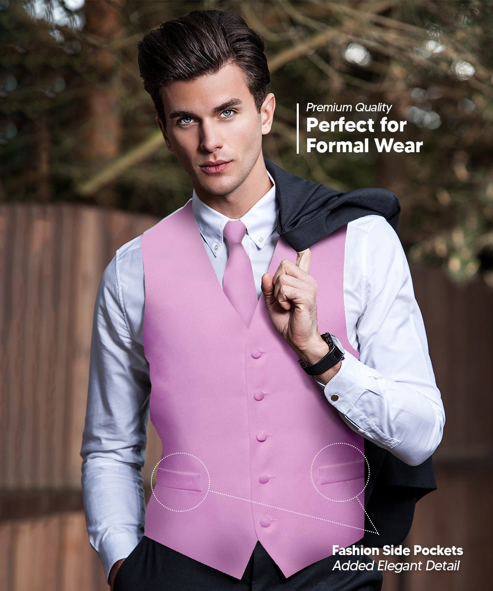 Vittorio Farina Men's Satin Vest, Necktie, Bow Tie and Pocket Square Set (White Back)