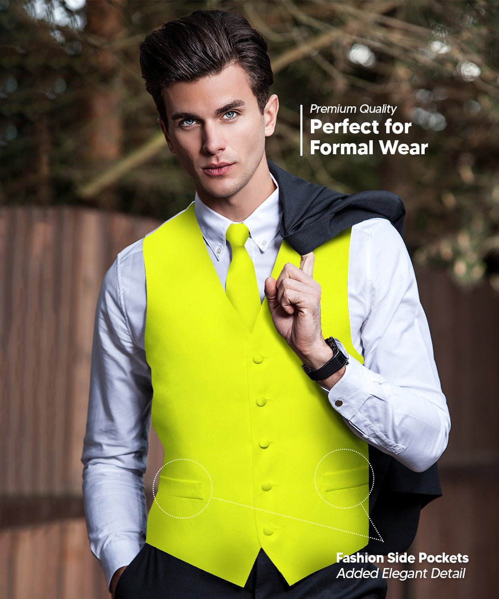 Vittorio Farina Men's Satin Vest, Necktie, Bow Tie and Pocket Square Set (White Back)