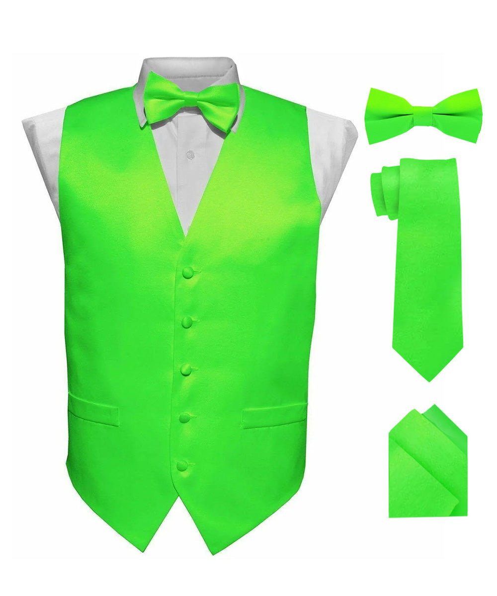 Vittorio Farina Men's Satin Vest, Necktie, Bow Tie and Pocket Square Set (White Back)