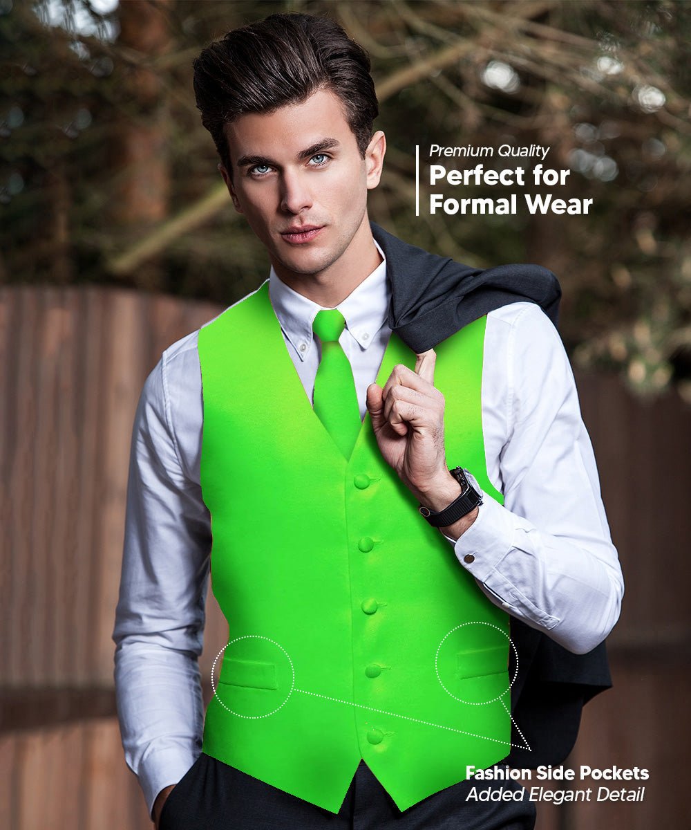 Vittorio Farina Men's Satin Vest, Necktie, Bow Tie and Pocket Square Set (White Back)
