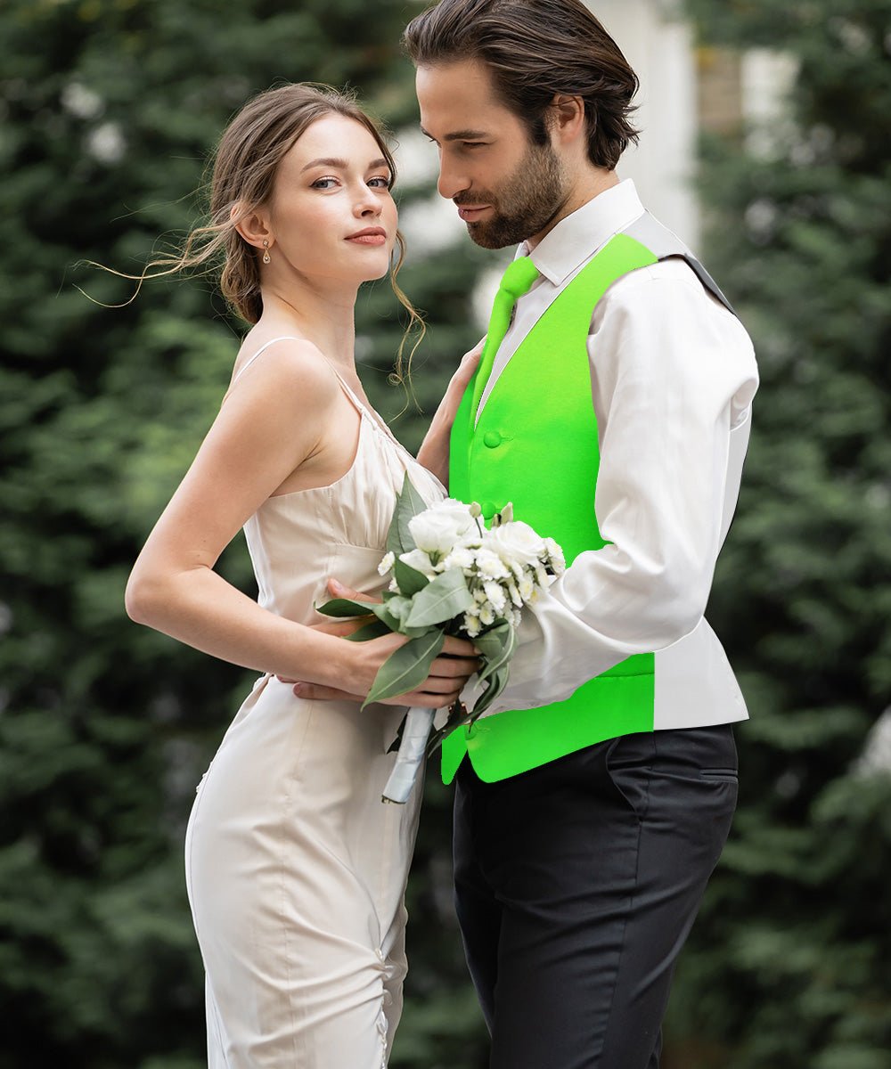 Vittorio Farina Men's Satin Vest, Necktie, Bow Tie and Pocket Square Set (White Back)