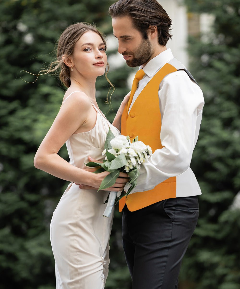 Vittorio Farina Men's Satin Vest, Necktie, Bow Tie and Pocket Square Set (White Back)
