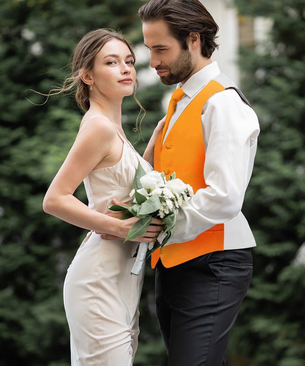 Vittorio Farina Men's Satin Vest, Necktie, Bow Tie and Pocket Square Set (White Back)