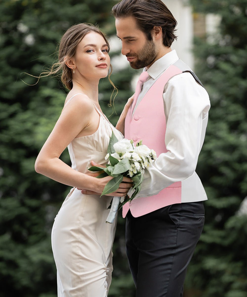 Vittorio Farina Men's Satin Vest, Necktie, Bow Tie and Pocket Square Set (White Back)