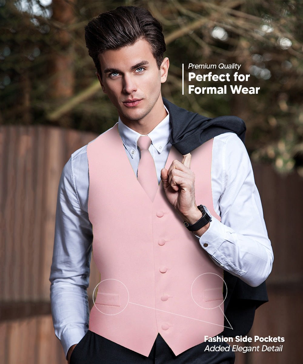 Vittorio Farina Men's Satin Vest, Necktie, Bow Tie and Pocket Square Set (White Back)