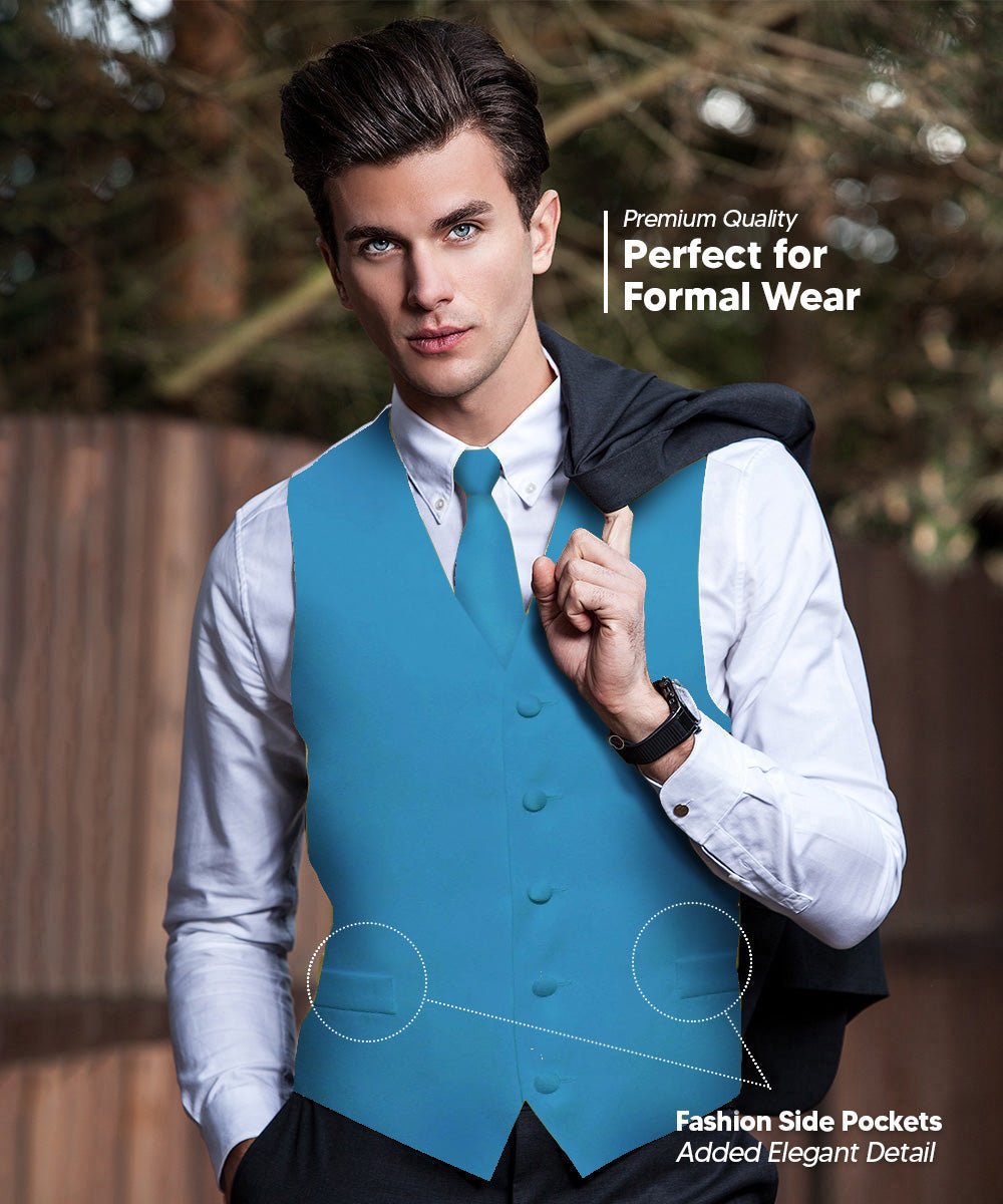 Vittorio Farina Men's Satin Vest, Necktie, Bow Tie and Pocket Square Set (White Back)