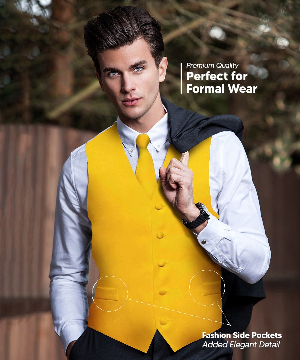Vittorio Farina Men's Satin Vest, Necktie, Bow Tie and Pocket Square Set (White Back)