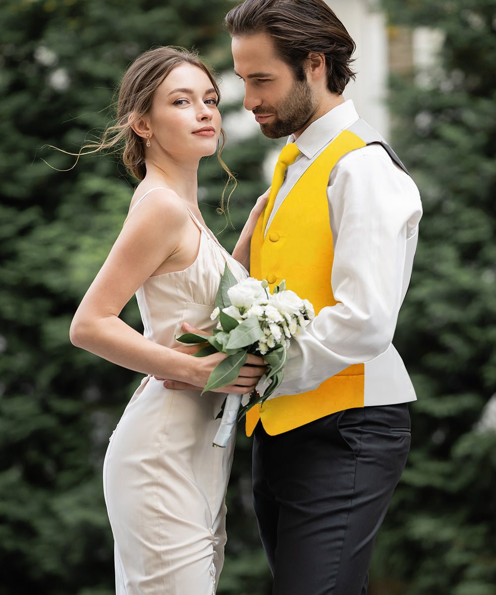Vittorio Farina Men's Satin Vest, Necktie, Bow Tie and Pocket Square Set (White Back)