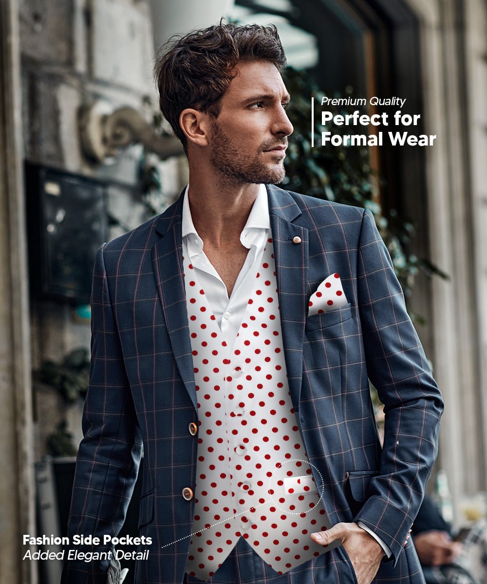 Vittorio Farina Men's White and Black Dot Polka Dot Vest, Necktie, Bow Tie and Pocket Square Set
