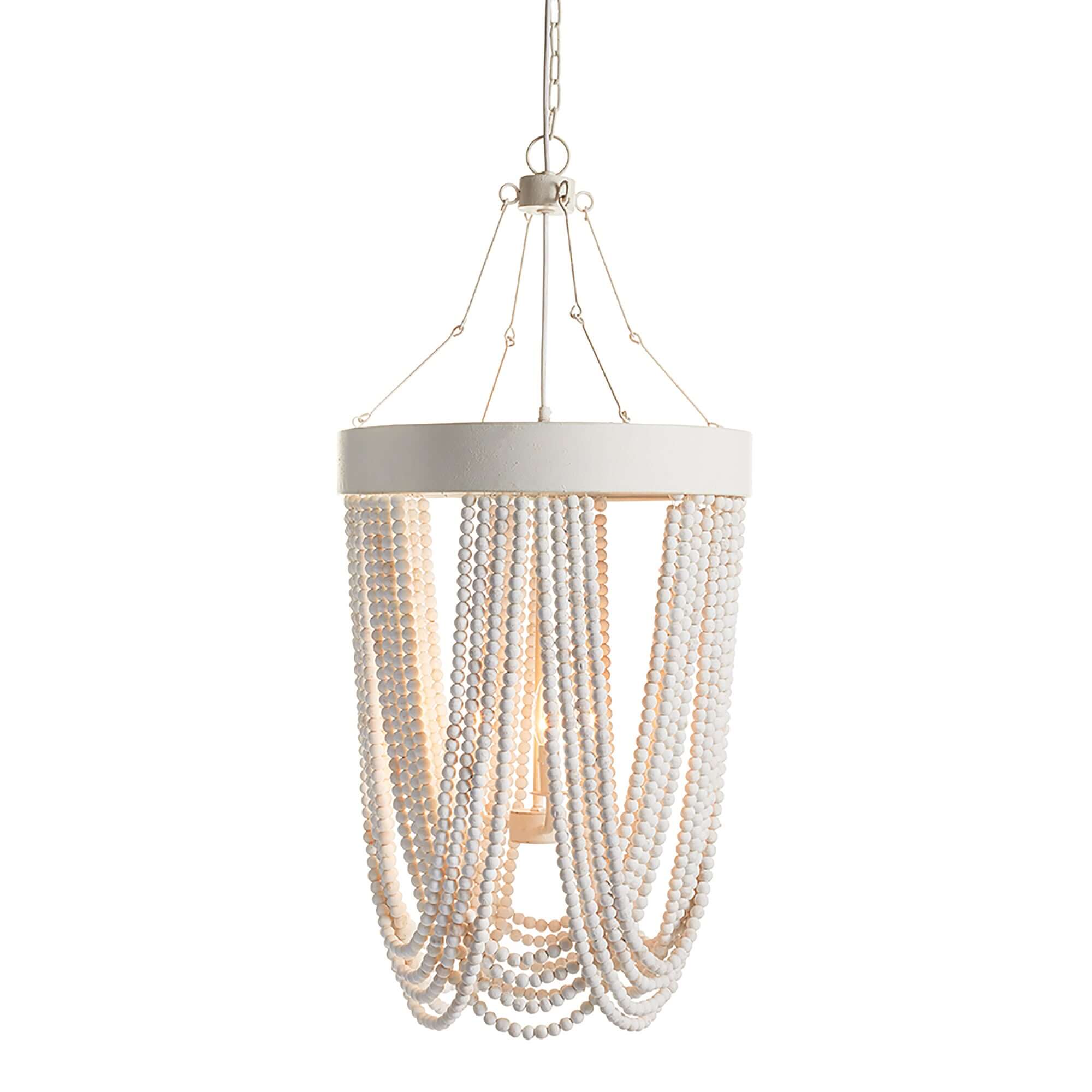 Vintage Beaded Chandelier with Whitewashed Wood Beads