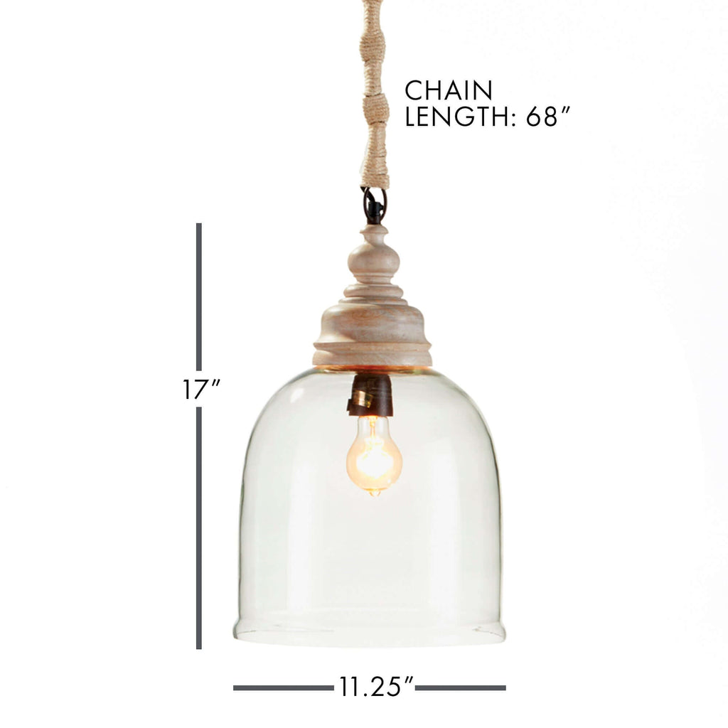 Vintage Glass Pendant Light with Wood Accents