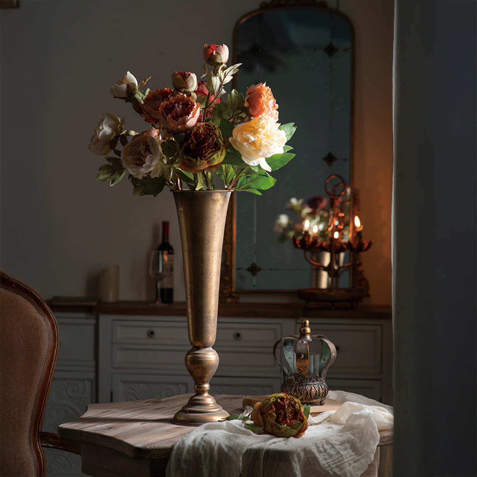 Vintage Tall Gold Trumpet Vase for Floral Arrangements