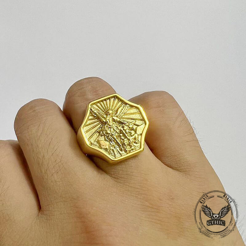 Vintage Archangel Saint Michael Stainless Steel Ring