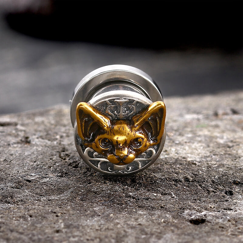 Vintage Cat Head Stainless Steel Ear Gauges